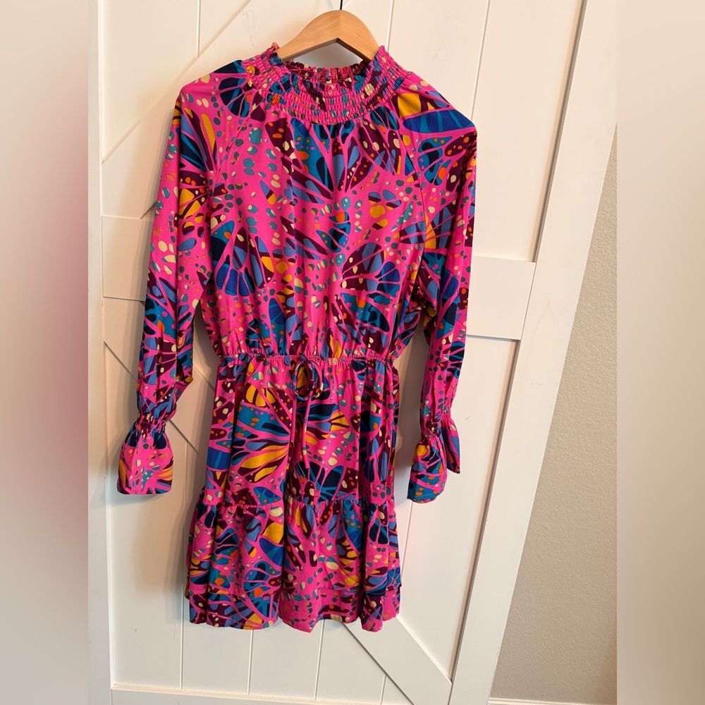 Oddy Women's Pink Long Sleeve Mini Dress Large Colorful Pink Barbiecore